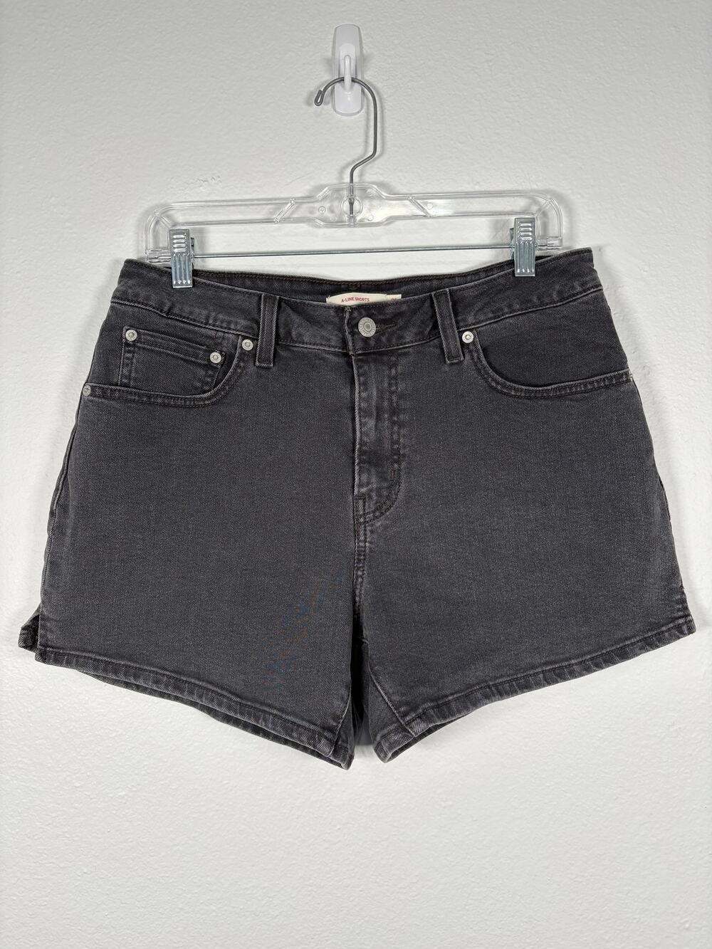 Women's Levi's Washed Black Stretch Denim Mid Rise A Line Shorts